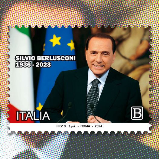 De postzegel gewijd aan Silvio Berlusconi
